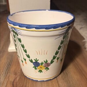 Fatima from Portugal Ceramic Planter with Blue Trim new